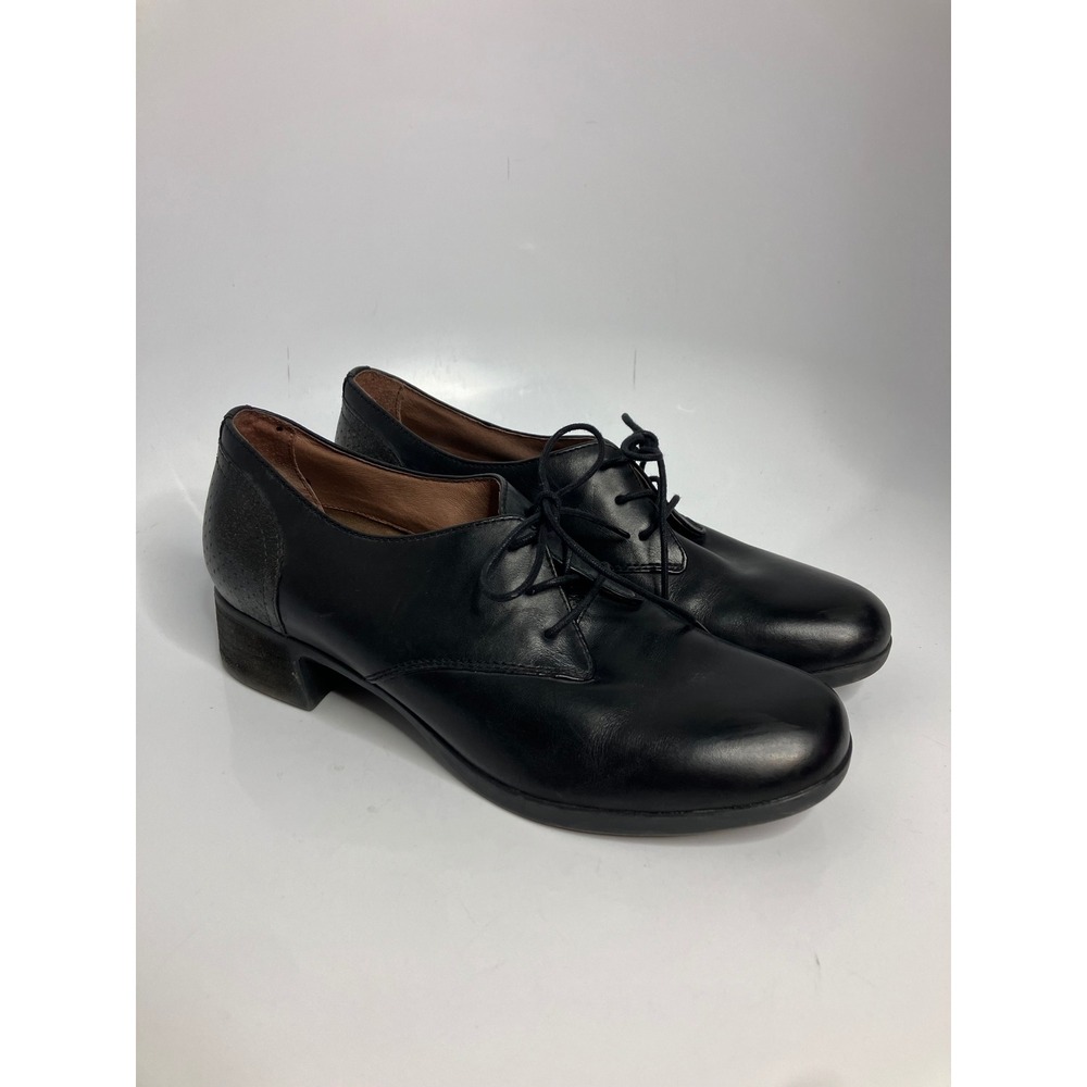 Dansko Leather Oxford Shoes Womens 41 Black Good Lace Up Block Heel Perforated